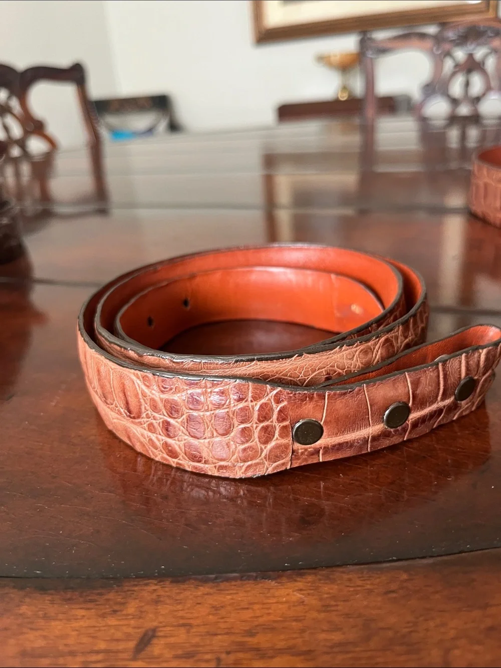 Men’s hornback alligator belt-light brown no buckle